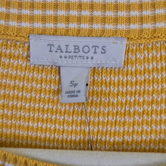 Talbots NWT Petite Mustard White Cotton Blend Crew Neck Logistic Sweater Size Sp - Picture 6 of 7